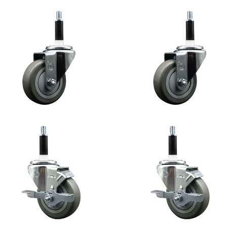 Service Caster 3.5'' SS Gray Poly Wheel Swivel 7/8'' Expanding Stem Caster Set 2 Brakes, 4PK SCC-SSEX20S3514-PPUB-2-TLB-2-78